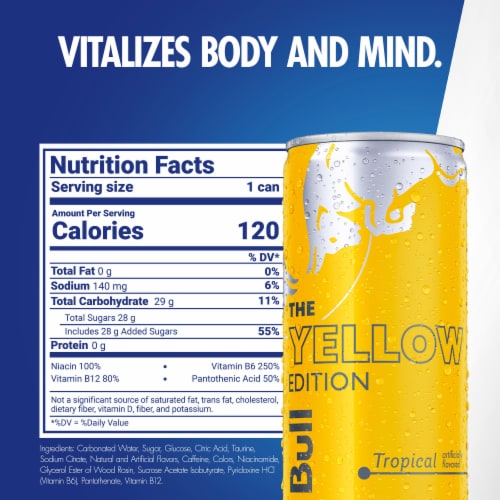 Red Bull® Yellow Edition Tropical Energy Drink Multipack Cans Perspective: back