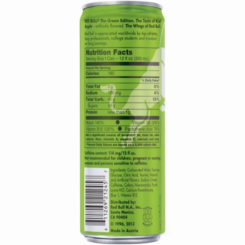 Red Bull The Green Edition Kiwi Apple Energy Drink Perspective: back