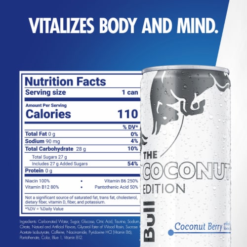 Red Bull Coconut Edition Coconut Berry Energy Drink Can Perspective: back