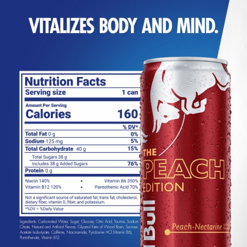 Red Bull Peach Edition Energy Drink Perspective: back