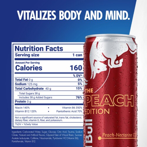 Red Bull® Peach Edition Energy Drink Can Perspective: back