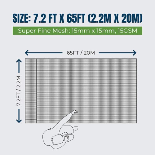 MEKKAPRO Heavy Duty Bird Netting Garden Nets for Fruit Vegetable Plant Trees (7.2 x 65 Feet) Perspective: back