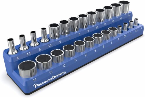 , Blue 26 Sockets METRIC Metric 1/4-Inch Drive Precision Defined Magnetic Tool Socket Organizer Holder 