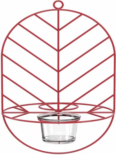MEKKAPRO Leaf Oriole Bird Feeder, Dual Jelly Orange Feed, Fits Clementine Nectar (Coral Red) Perspective: back