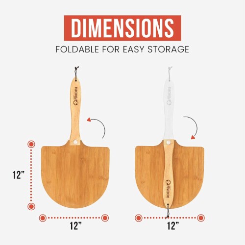 Chef Pomodoro Bamboo Pizza Paddle with Foldable Wood Handle for Easy Storage Perspective: back