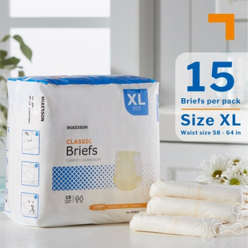 McKesson Classic Adult Incontinence Brief XL Light Absorbency Contoured, BRBRXL, Light, 60 Ct Perspective: back