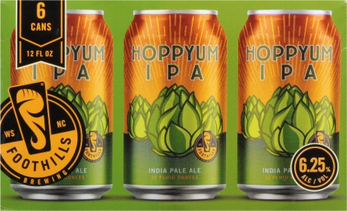 Foothills Brewing Hoppyum IPA 4 Beer Cans Perspective: back