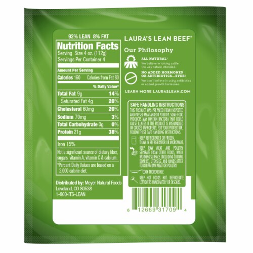Laura's Lean Beef® All Natural 92% Lean Ground Beef Perspective: back