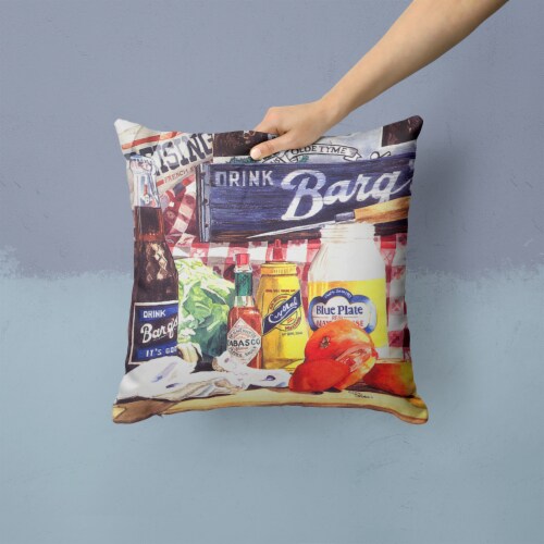 Blue Plate Mayonaise, Barq's and a tomato sandwich Fabric Decorative Pillow Perspective: back