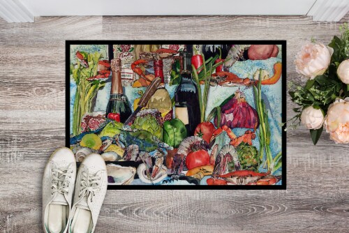 Carolines Treasures 8915JMAT Wine Crab Shrimp and Oysters Doormat 24x36 Perspective: back