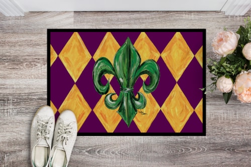 Carolines Treasures 8133MAT Mardi Gras Fleur de lis Purple Green and Gold Doorm Perspective: back
