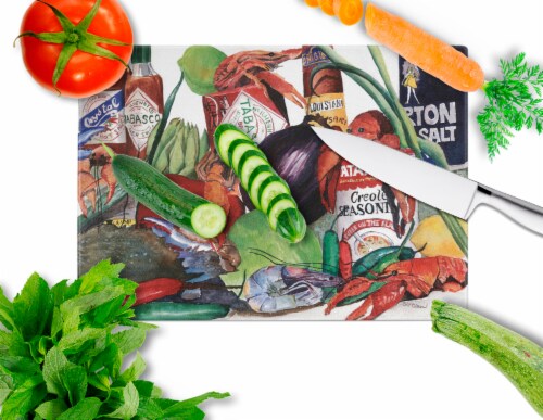 Carolines Treasures 8131LCB Louisiana Spices Glass Cutting Board Large Perspective: back