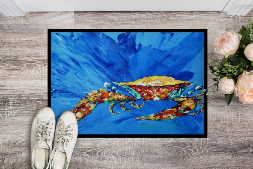 Carolines Treasures MW1163MAT Big Spash Crab in blue Doormat 18x27 Perspective: back