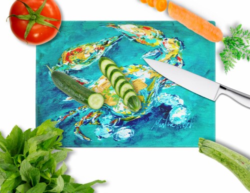 Carolines Treasures  MW1162LCB By Chance Crab in Aqua blue Glass Cutting Board L Perspective: back