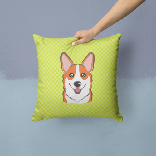 Carolines Treasures  BB1316PW1414 Checkerboard Lime Green Corgi Fabric Decorativ Perspective: back