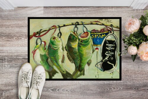 Carolines Treasures JMK1113JMAT Recession Food Fish caught with Spam Doormat 24 Perspective: back