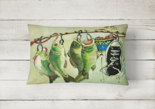 Recession Food Fish caught with Spam Canvas Fabric Decorative Pillow Perspective: back