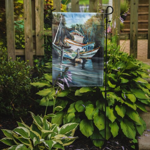 Carolines Treasures JMK1152GF Shrimpers Cove and Shrimp Boats Garden Flag Perspective: back