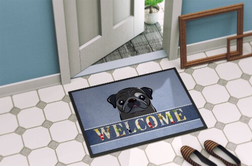 Carolines Treasures BB1449JMAT Black Pug Welcome Doormat 24x36 Blue 24Hx36W Dillons Food Stores