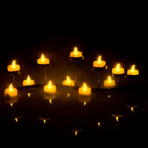 24pcs LED Tea Lights Timer Flameless Flickering Candles Amber Yellow Décor Perspective: back