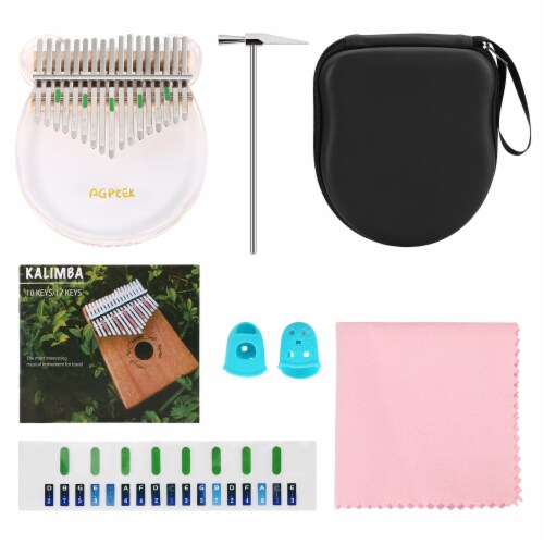 Kalimba, FIXM 17 Keys Thumb Piano Transparent Acrylic Material with Carry Bag, Tuning Hammer Perspective: back