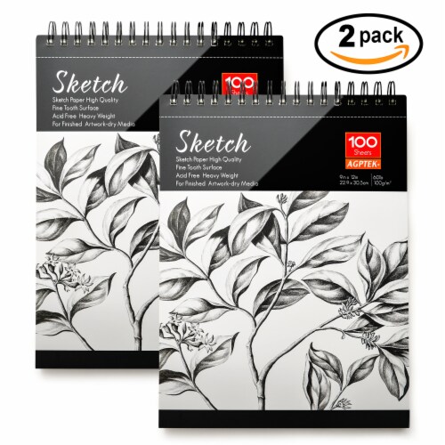 AGPTEK Sketch Book 9X12 ，Sketch Pad 100 Sheets，2 Pack，60lb