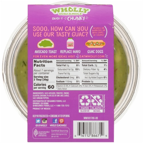 Wholly Guacamole® Chunky Medium Guacamole Perspective: back