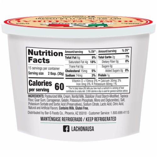 La Chona Crema Natural Acidified Sour Cream Perspective: back