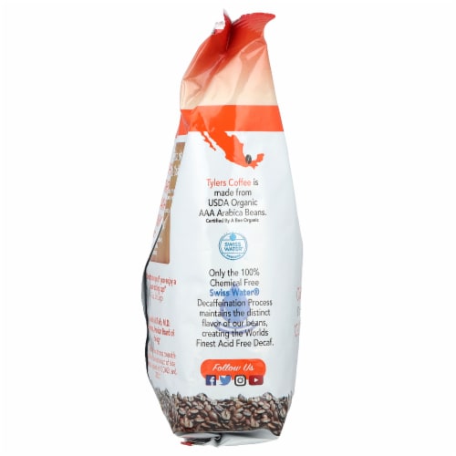 Tyler’s No Acid Organic Coffee Beans, Arabica Full Flavor Decaf, 12 oz Perspective: back