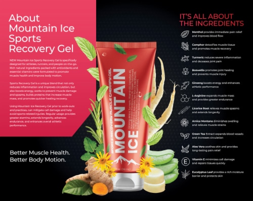 Mountain Ice Sports Recovery Muscle Pain Relief Gel 32 oz Pump Bottle Perspective: back