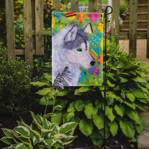 Carolines Treasures SS4809GF Siberian Husky Easter Eggtravaganza Garden Flag Perspective: back