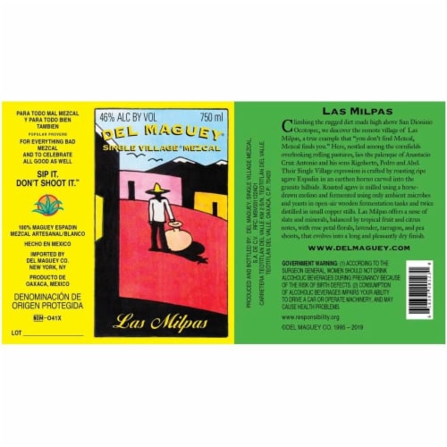 Del Maguey Las Milpas Mezcal Tequila Perspective: back