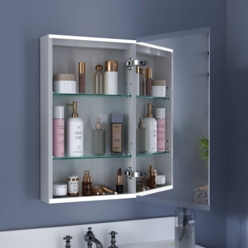 ExBrite 15 in. W x 26 in. H LED Bathroom Light Narrow Medicine Cabinet with Mirror Left Side Perspective: back