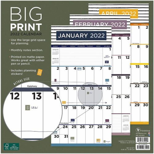 2022 Big Print Wall Calendar by TF Publishing Perspective: back