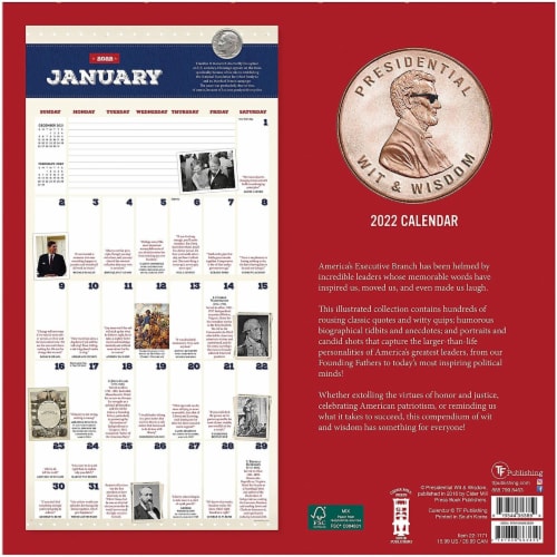 2022 Wall Calendar Presidential Wit 12x12 , 16 Months Large Grid