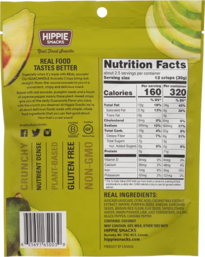 Hippie Snacks Guacamole Avocado Crisps Perspective: back