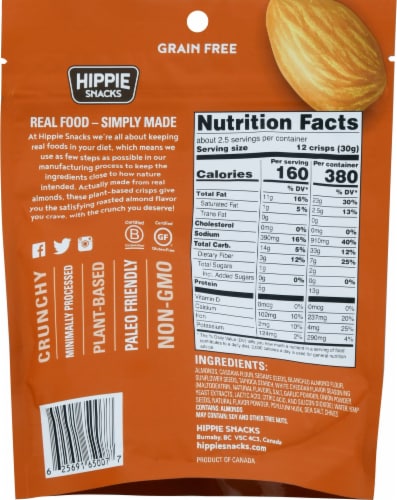 Hippie Snacks Cheezy Chive Almond Crisps Perspective: back