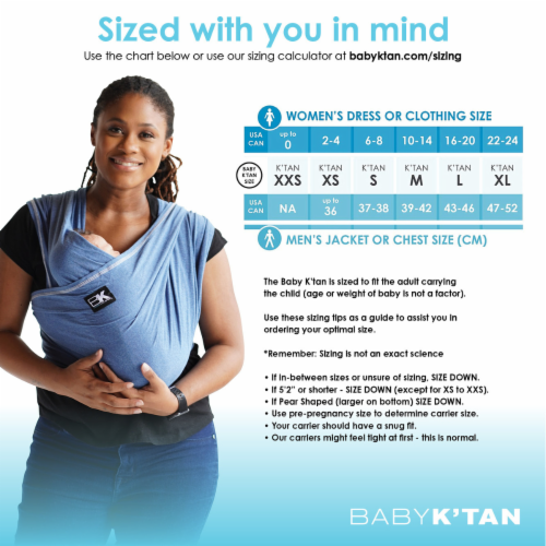 Baby K tan Pre Wrapped Ready To Wear Baby Carrier Denim M Medium