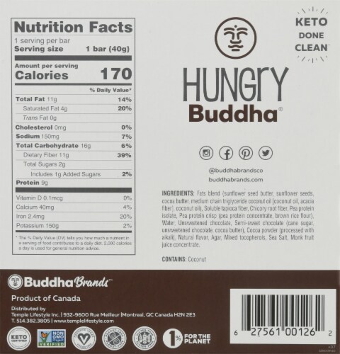 Temple Lifestyle Inc. Hungry Buddha® Triple Chocolate Keto Bars Perspective: back