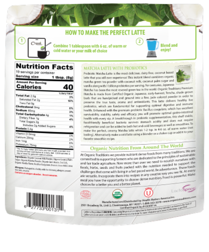 Organic Traditions® Probiotic Matcha Latte Perspective: back