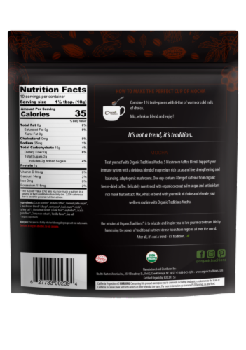 Organic Traditions® Mocha 5 Mushroom Coffee Blend Perspective: back