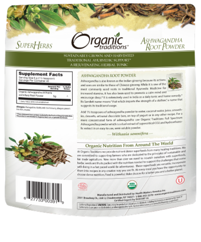 Organic Traditions® Ashwagandha Root Powder Herbal Supplement Perspective: back