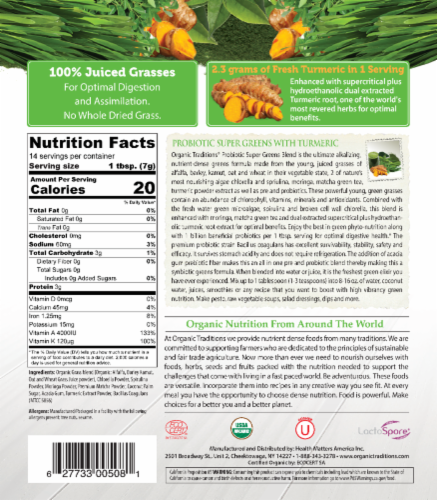 Organic Traditions® Super Greens Turmeric Probiotic Perspective: back