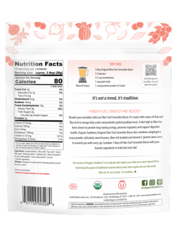 Organic Traditions® Original Fiber Fuel Smoothie Boost Mix Perspective: back