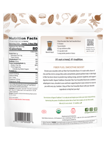 Organic Traditions® Chocolate Fiber Fuel Smoothie Boost Mix Perspective: back