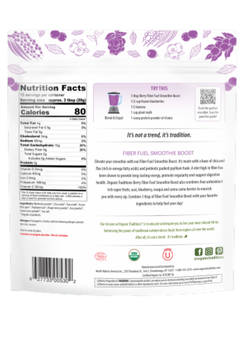 Organic Traditions Fiber Fuel Berry Smoothie Boost Perspective: back