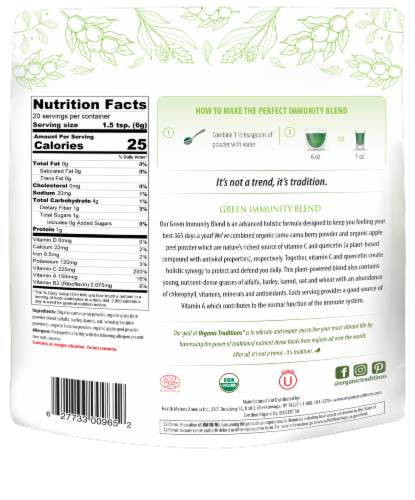Organic Traditions® Green Immunity Blend Powder Perspective: back