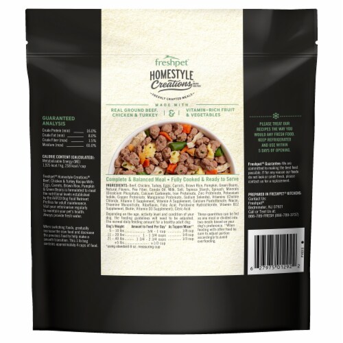 Freshpet Homestyle Creations Beef, Chicken & Turkey with Brown Rice & Veggies Fresh Dog Food Perspective: back