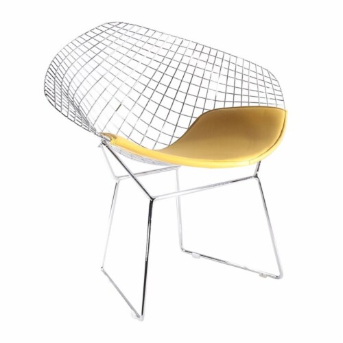 MOS Wire 18x26  Powdercoated Metal PU and Foam Dining Chair in Chrome/Yellow Perspective: back