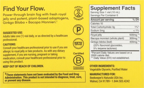 Beekeeper's Naturals B. Smart Brain Fuel Dietary Supplement Perspective: back
